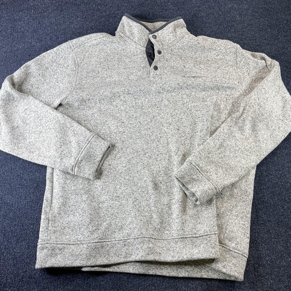 Eddie Bauer Sweatshirt Mens 2XL Gray Fleece Henley‎ Pullover Logo Knit Casual